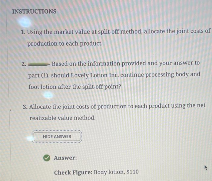 body, and foot. The lotions are produced jointly in a mixing process