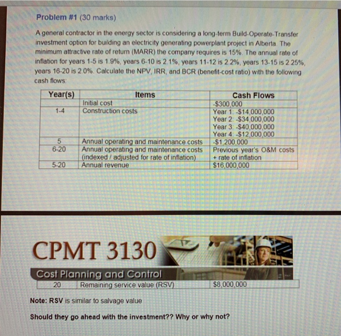  Problem #1 (30 marks) A general contractor in the energy sector