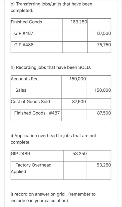 factory overhead costs with cash, $100,000. d. Materials requisitions for the month
