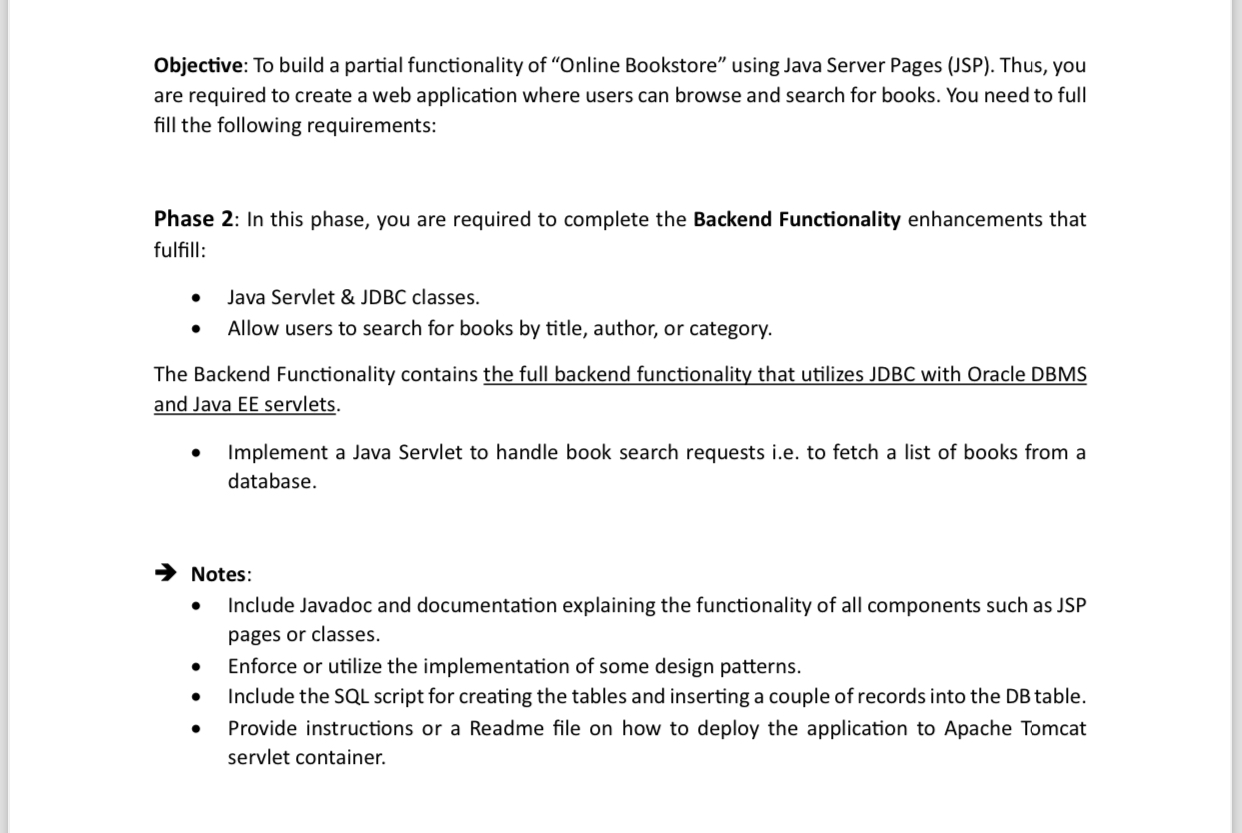  Objective: To build a partial functionality of "Online Bookstore" using Java