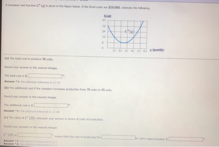  A marginal cost function C(q) is given in the figure below.