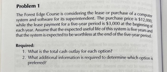  Problem 1 The Forest Edge Course is considering the lease or