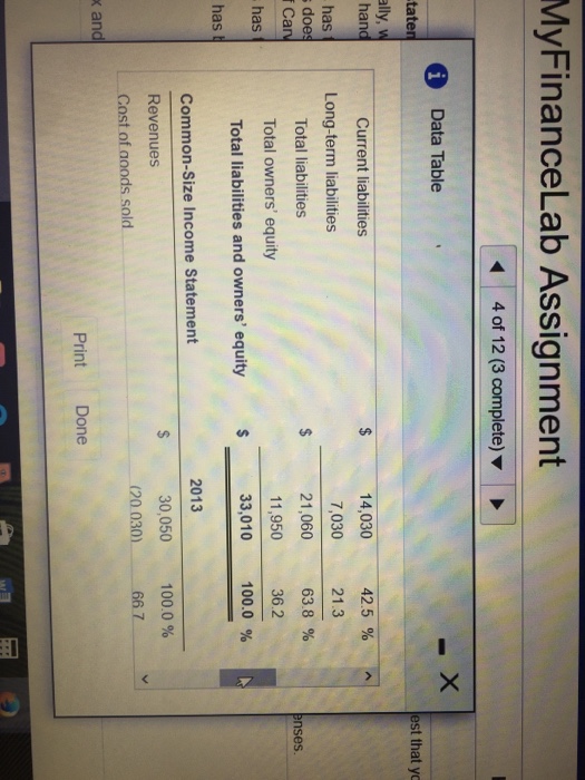 25%, 3 of 12 pm P4-2 (similar to) Question Help (Analyzing common-size