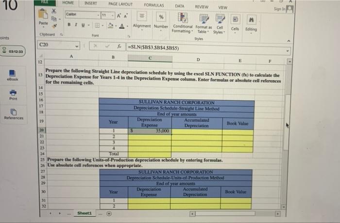 FILE X Fe Paste Sign In Calibri - 11 H Finance Depreciation