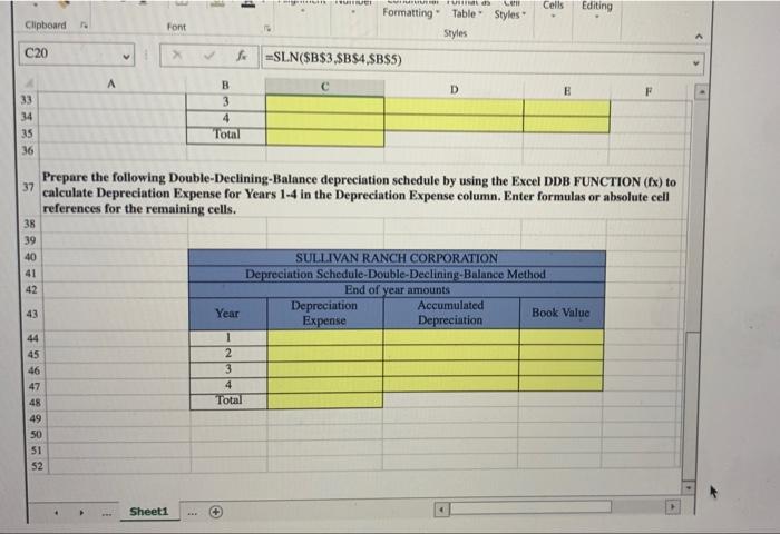 Conditional Format as Cell Formatting Table Styles Styles =SLN(SB$3.$B$4 SBS5) BIU- -