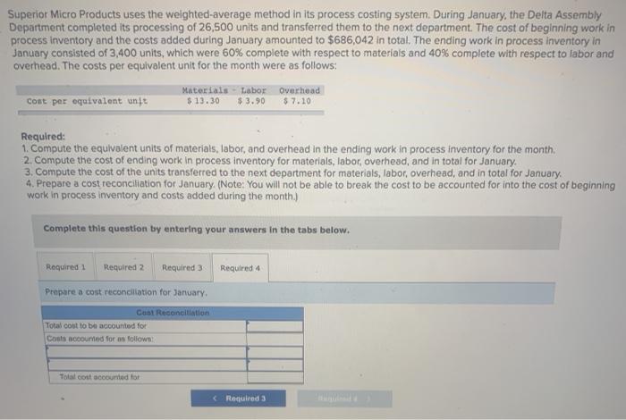  Superior Micro Products uses the weighted-average method in its process costing