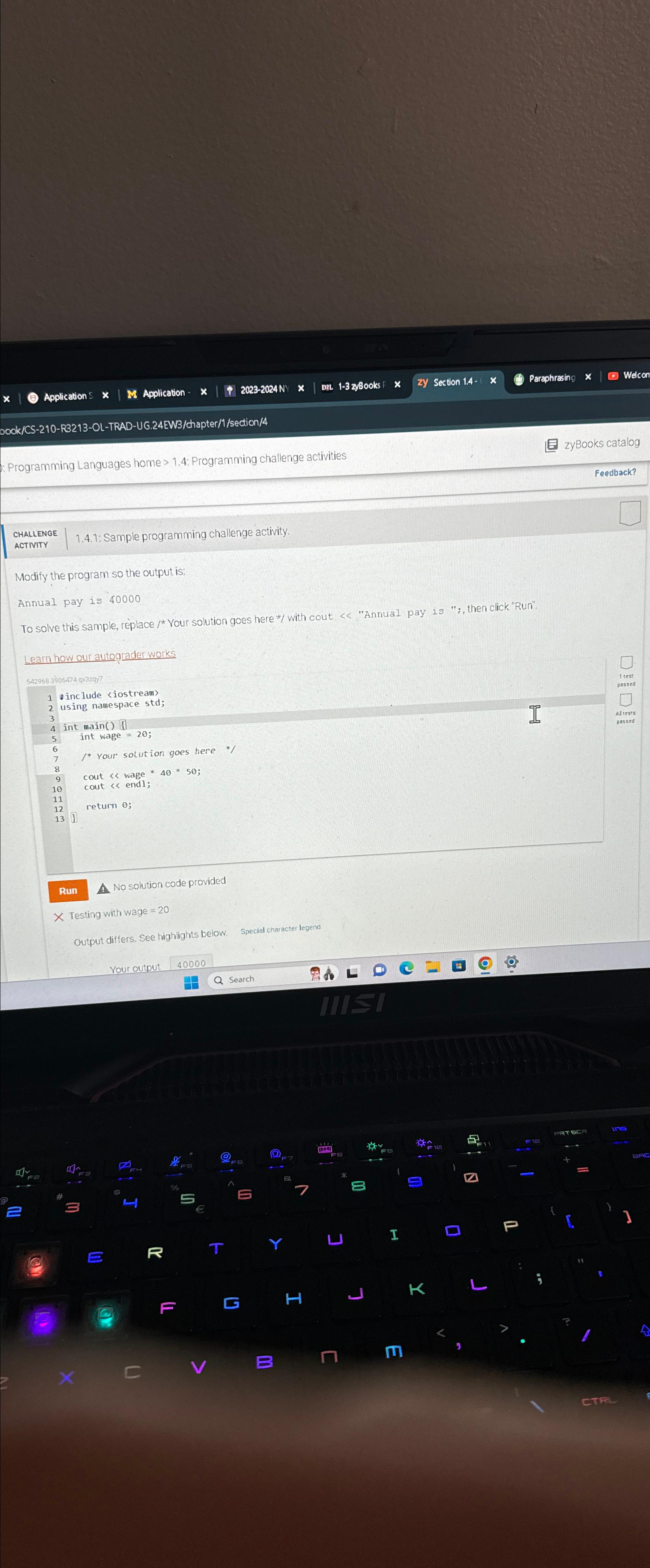 oook/CS-210-R3213-OL-TRAD-UG.24EW3/chapter/1/section/4 Programming Languages home >1.4: Programming challenge activities zyBooks catalog Feedback?