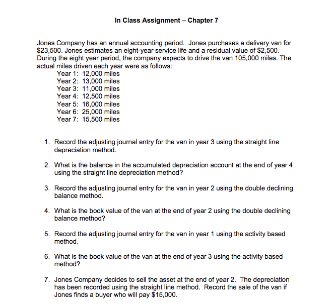 In Class Assignment - Chapter 7 Jones Company has an annual