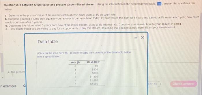 Q13. Relationship between future value and present value Mixed stream Using the