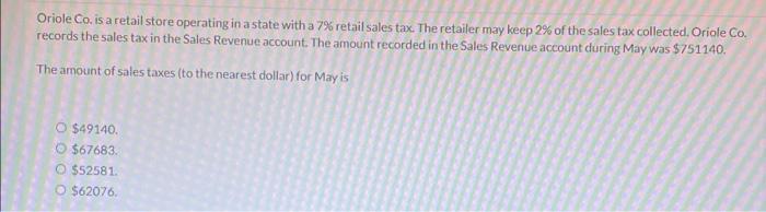 4 Oriole Co. is a retail store operating in a state with