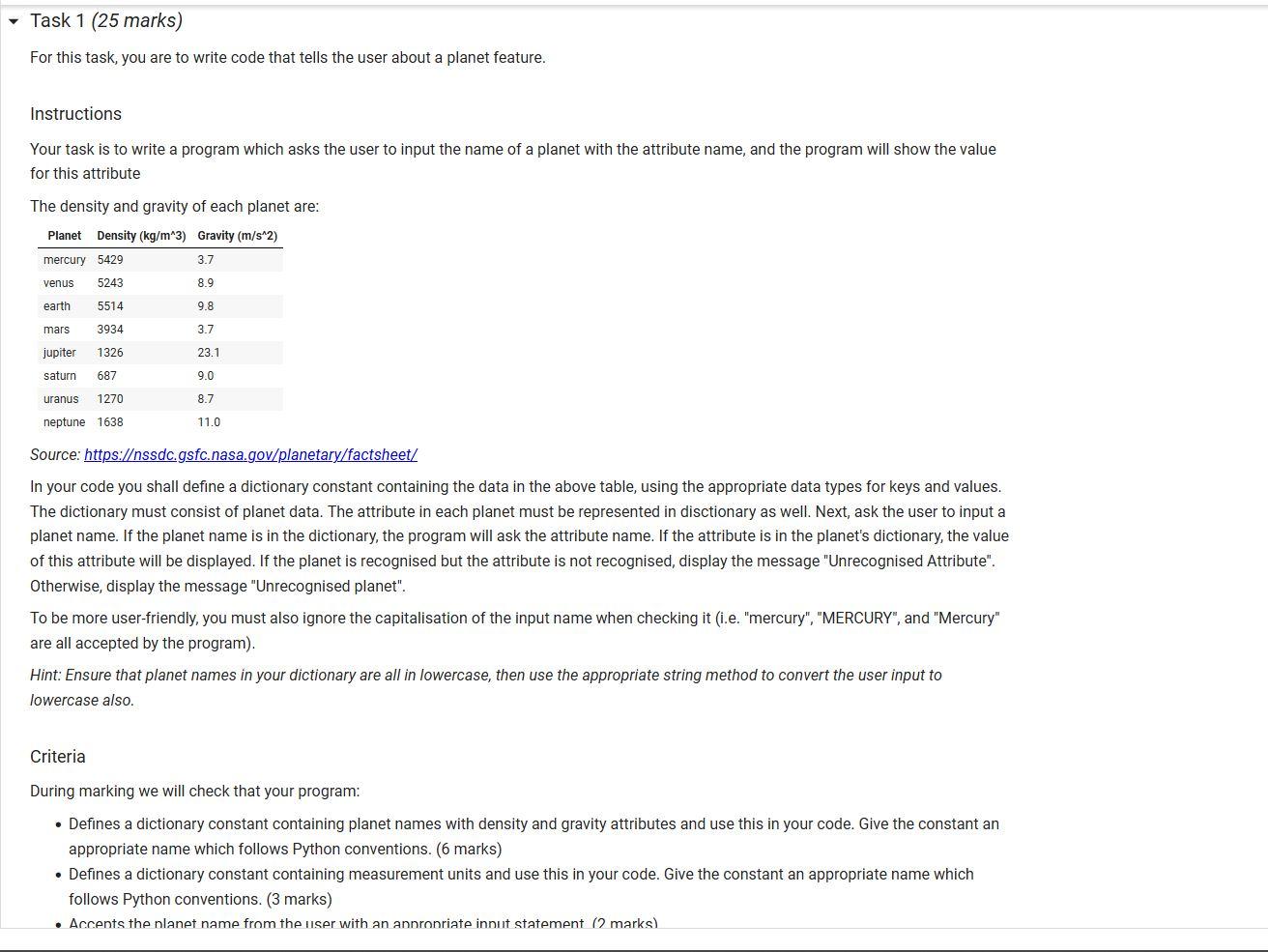  For this task, you are to write code that tells the