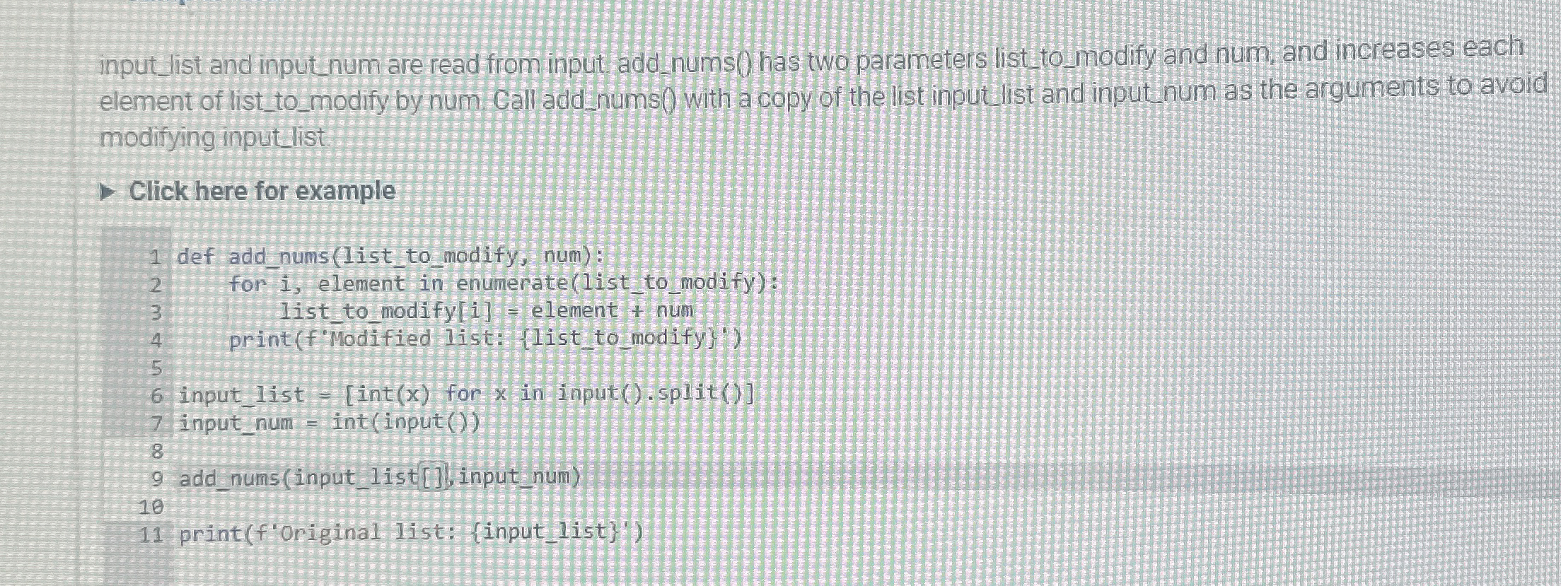  input_list and input_num are read from input add nums() has two