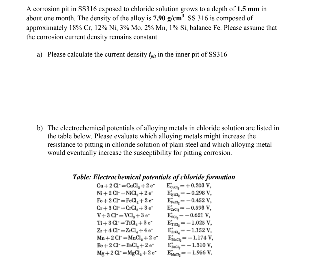 CORROSION ENGINEERING. PLEASE ANSWER A AND B ASAP. I WILL LEAVE A
