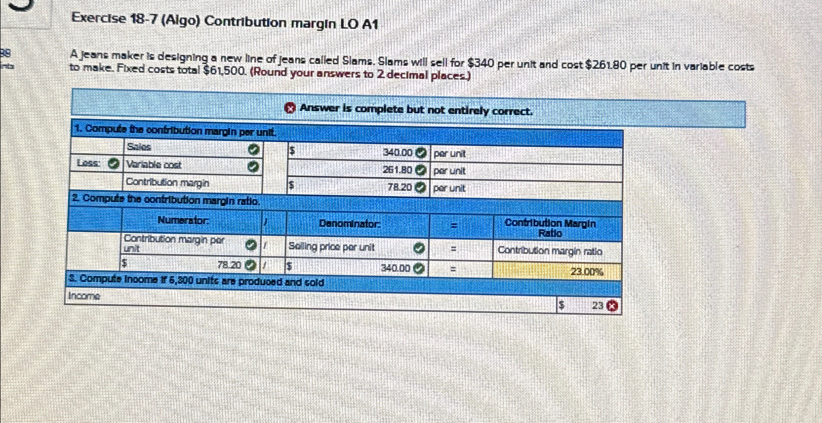  Exercise 18-7(Algo) Contribution margin LO A1 A jeans maker Is designing