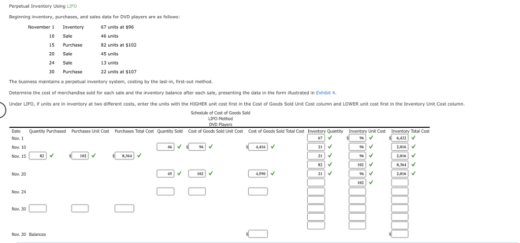  Perpetual Inventory Using LIFO Beginning inventory, purchases, and sales data for