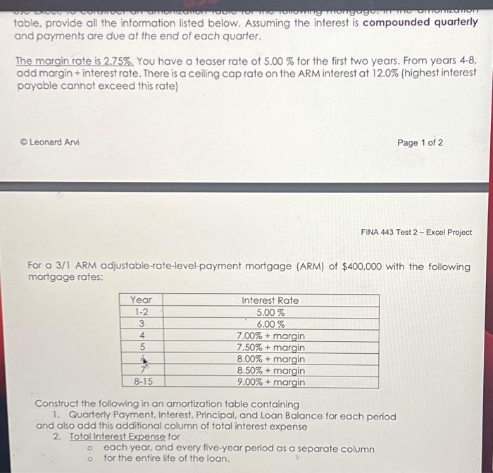 help please table, provide all the information listed below. Assuming the interest
