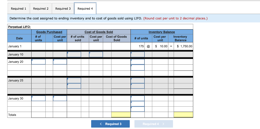 $10.00 = $1,750 Date Activities Jan. 1 Beginning inventory Jan. 10 Sales