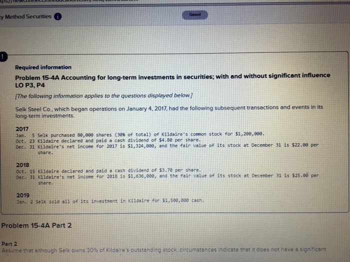 y Method Securities Required information Problem 15-4A Accounting for long-term investments