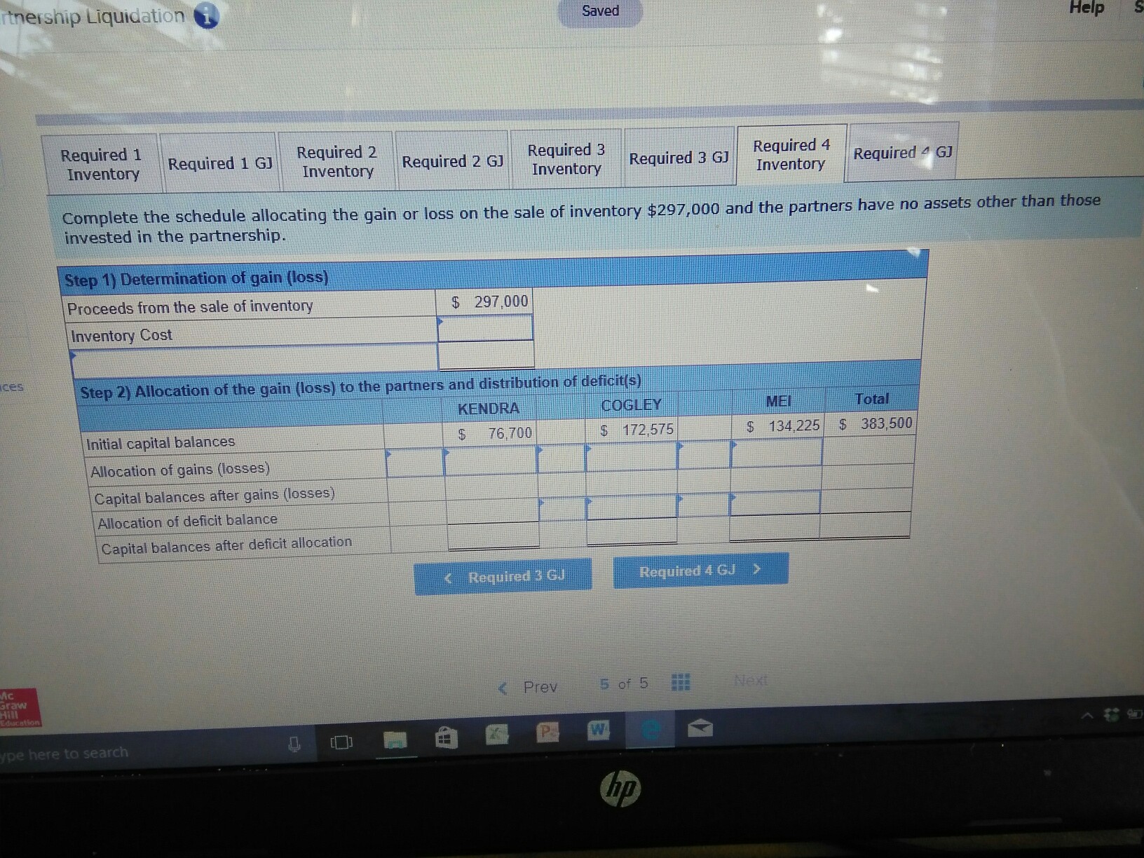 tnership Liquidation Saved Help S Required 1 Inventory Required 1 GJ