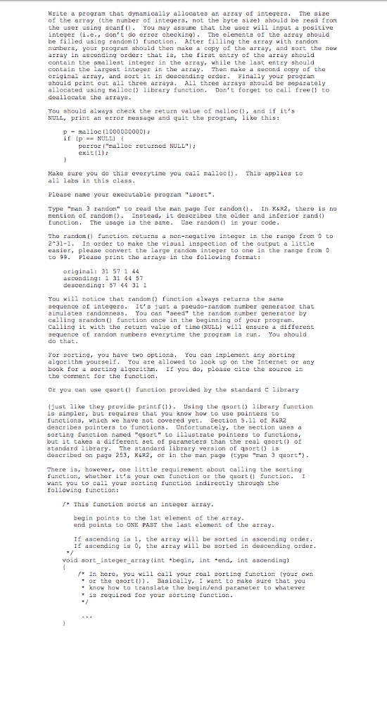  Program in C Write a progran that dynamically allocates an array