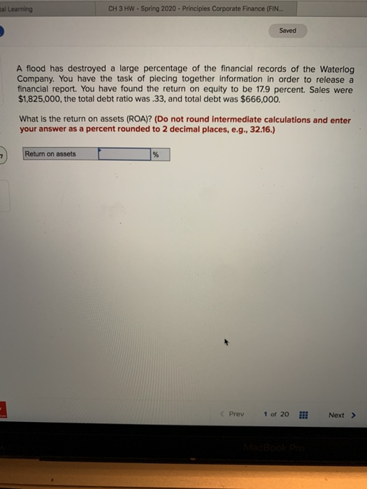  al Learning CH 3 HW - Spring 2020 - Principles Corporate