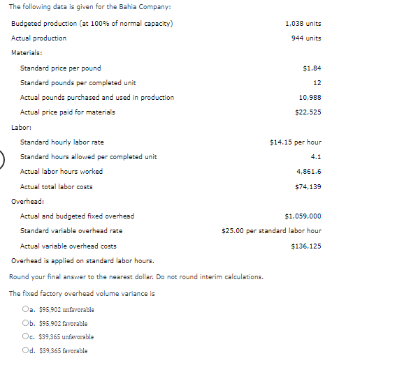  1,038 units 944 units The following data is given for the