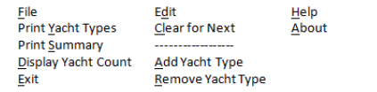 party name & hours wanted, select yacht type & length (dropdown combo