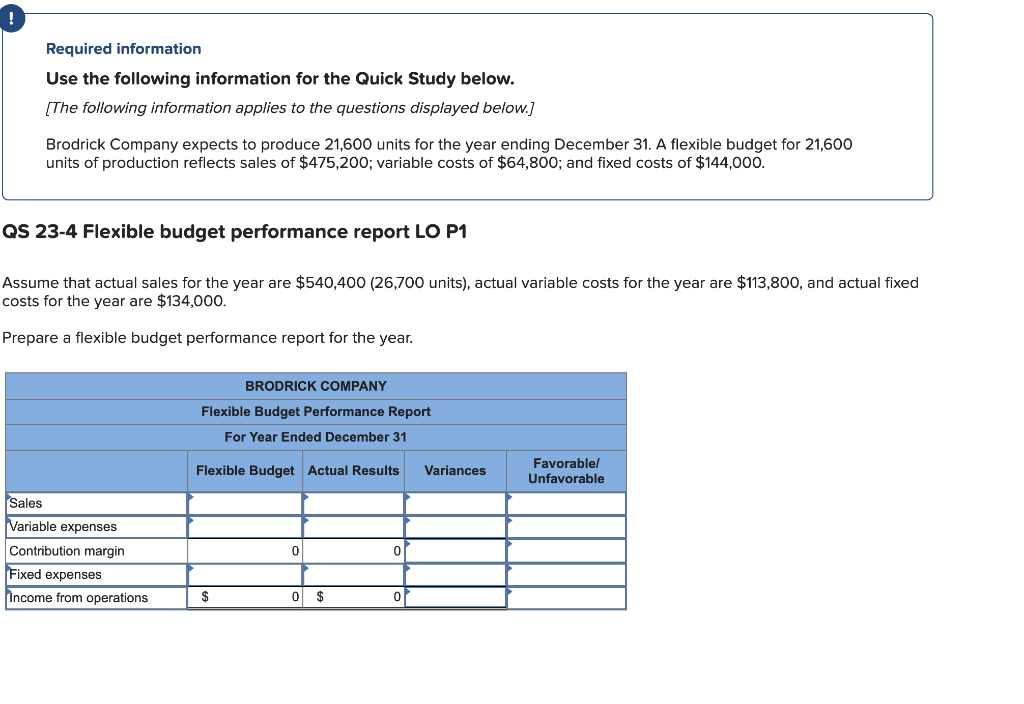  Required information Use the following information for the Quick Study below.