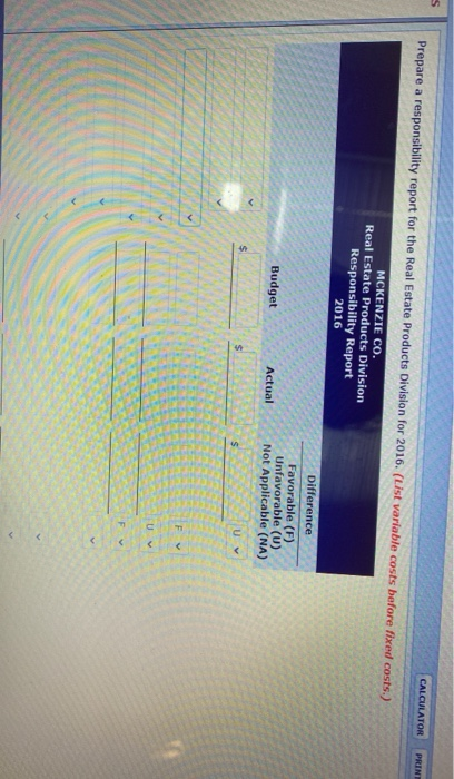 Division of McKenzie Co. is operated as a profit center. Sales for