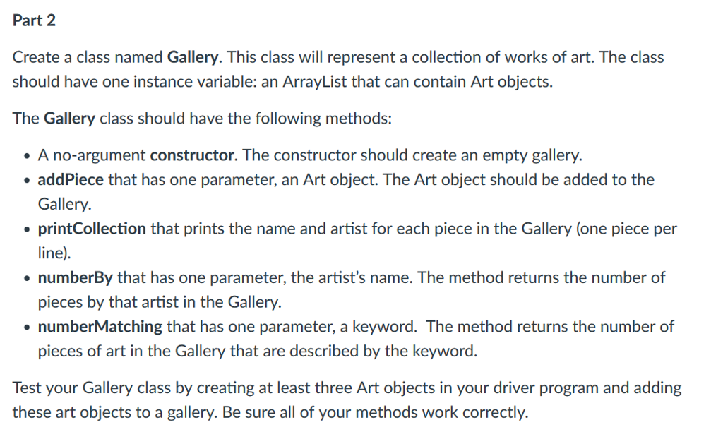 a single work of art. The class should have three private instance