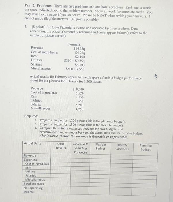 help Part 2. Problems. There are five problems and one bonus problem.