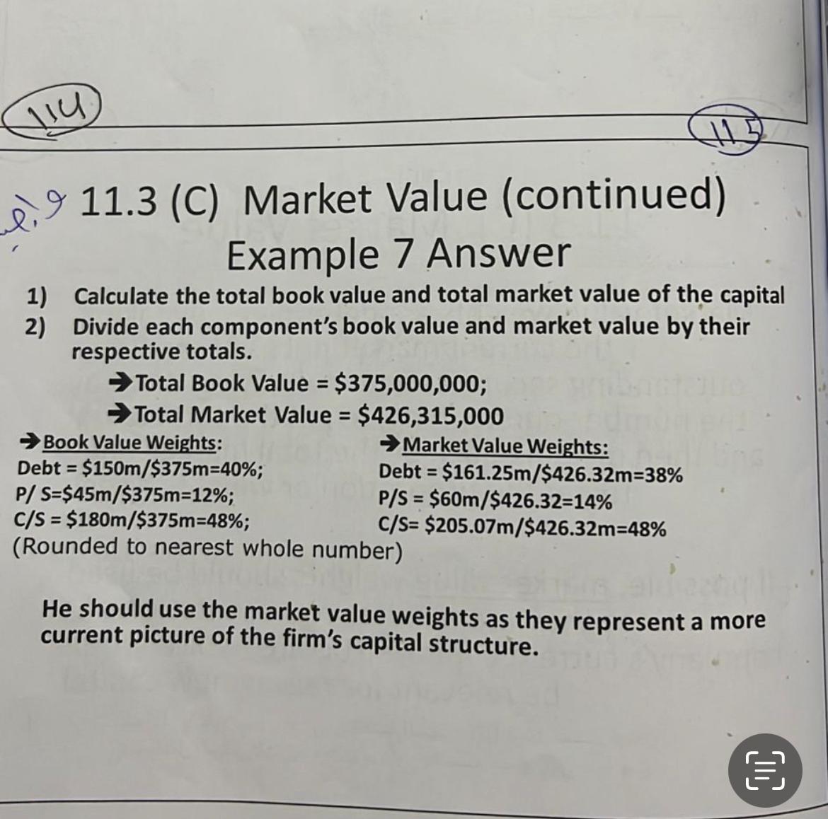  Example / Answer 1) Calculate the total book value and total