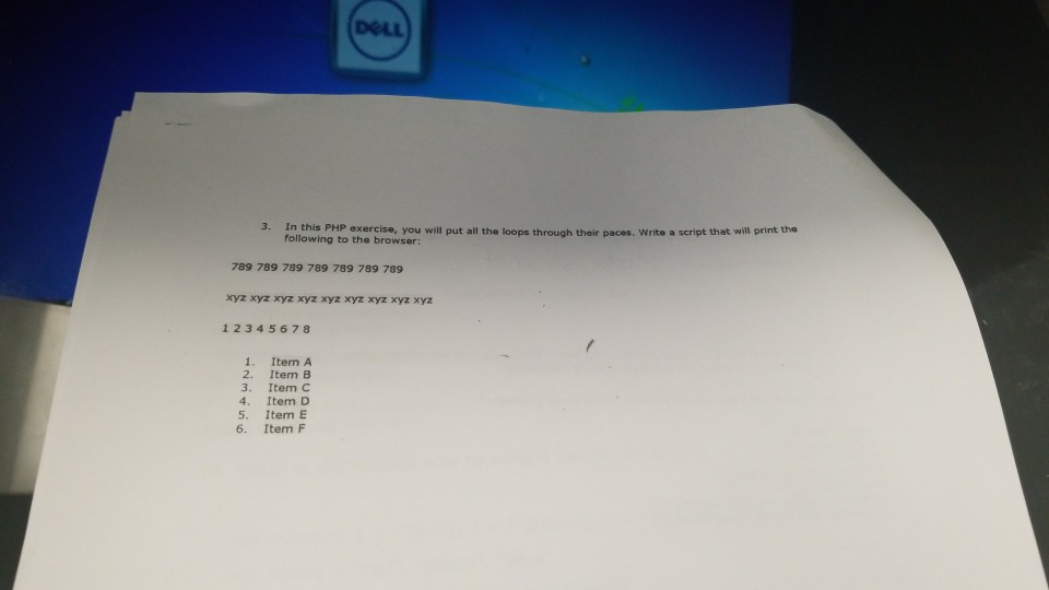 DOLL 3. In this PHP following to the browser: exercise, you