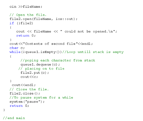text file and reads its contents into a queue of characters. The