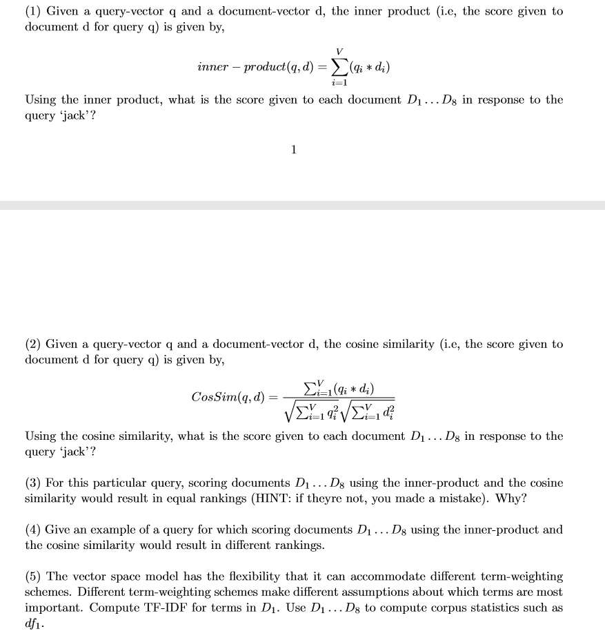 in the collection are represented as vectors in V-dimensional space, where V