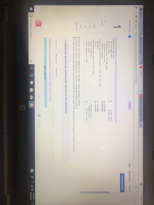  Help Save & Exit Submit Ch 06 Ex 6-36 costs for