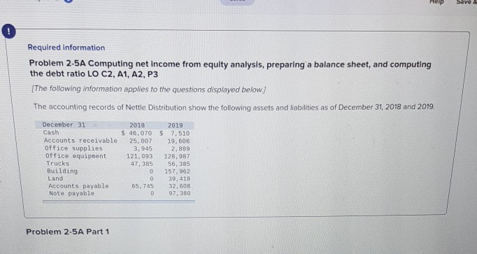  Required information Problem 2-5A Computing net income from equity analysis, preparing