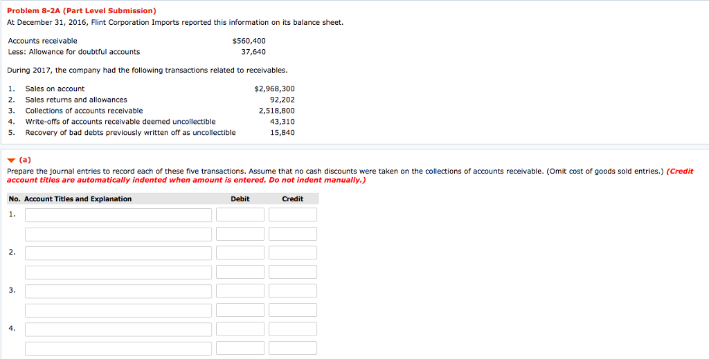  Problem 8-2A (Part Level Submission) At December 31, 2016, Flint Corporation