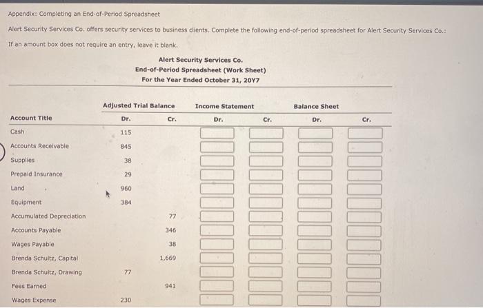  Appendix: Completing an End-of-Period Spreadsheet Alert Security Services Co. offers security