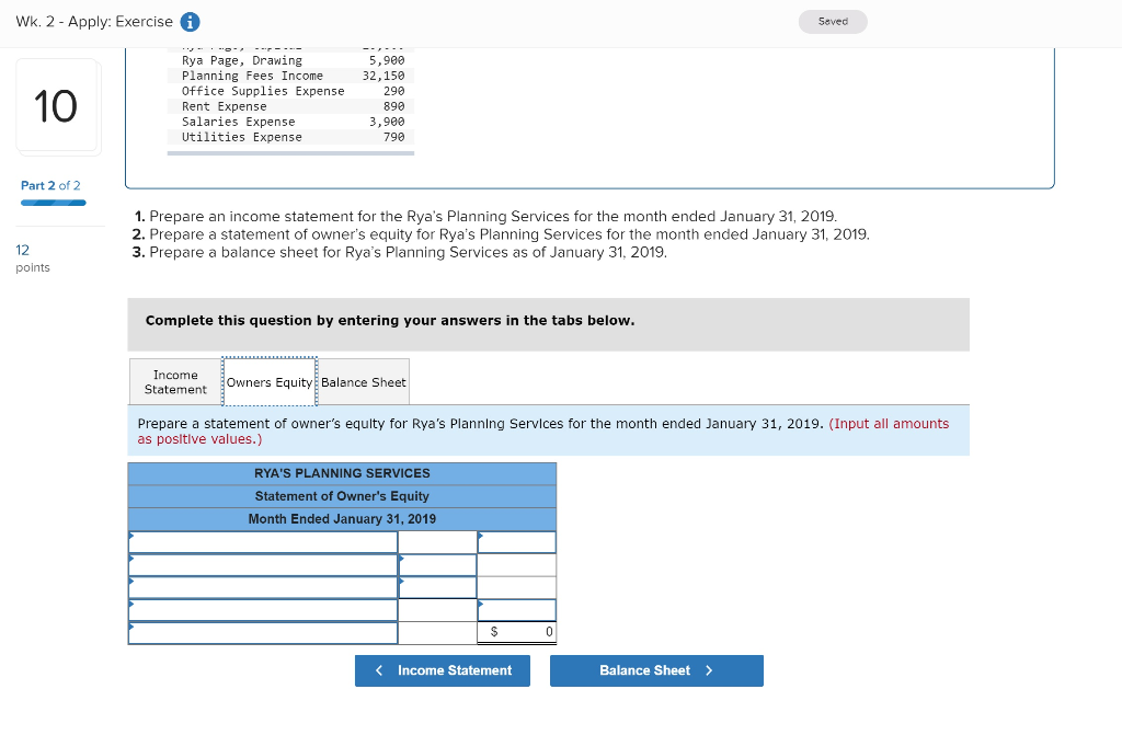 of Rya's Planning Services as of January 31, 2019 are listed below.