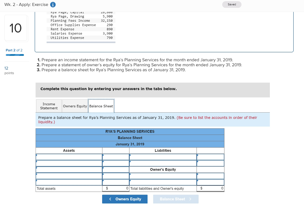 Part 2 of 2 points Cash Accounts Receivable Office Supplies Equipment Accounts