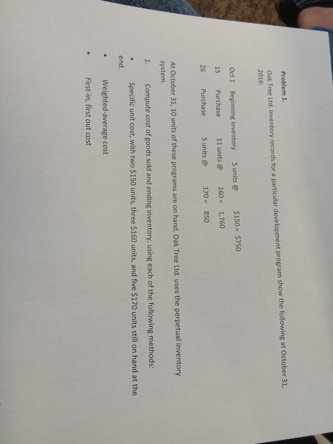  Problem 1. Oak Tree Ltd. Inventory records for a particular development