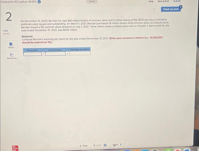  Asignacin #2.capitulo 19-EPS 6 Help Save & Exit Submit Check my