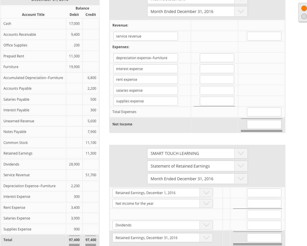 Using the Adjusted Trial Balance, complete the Income Statement, Statement of Retained