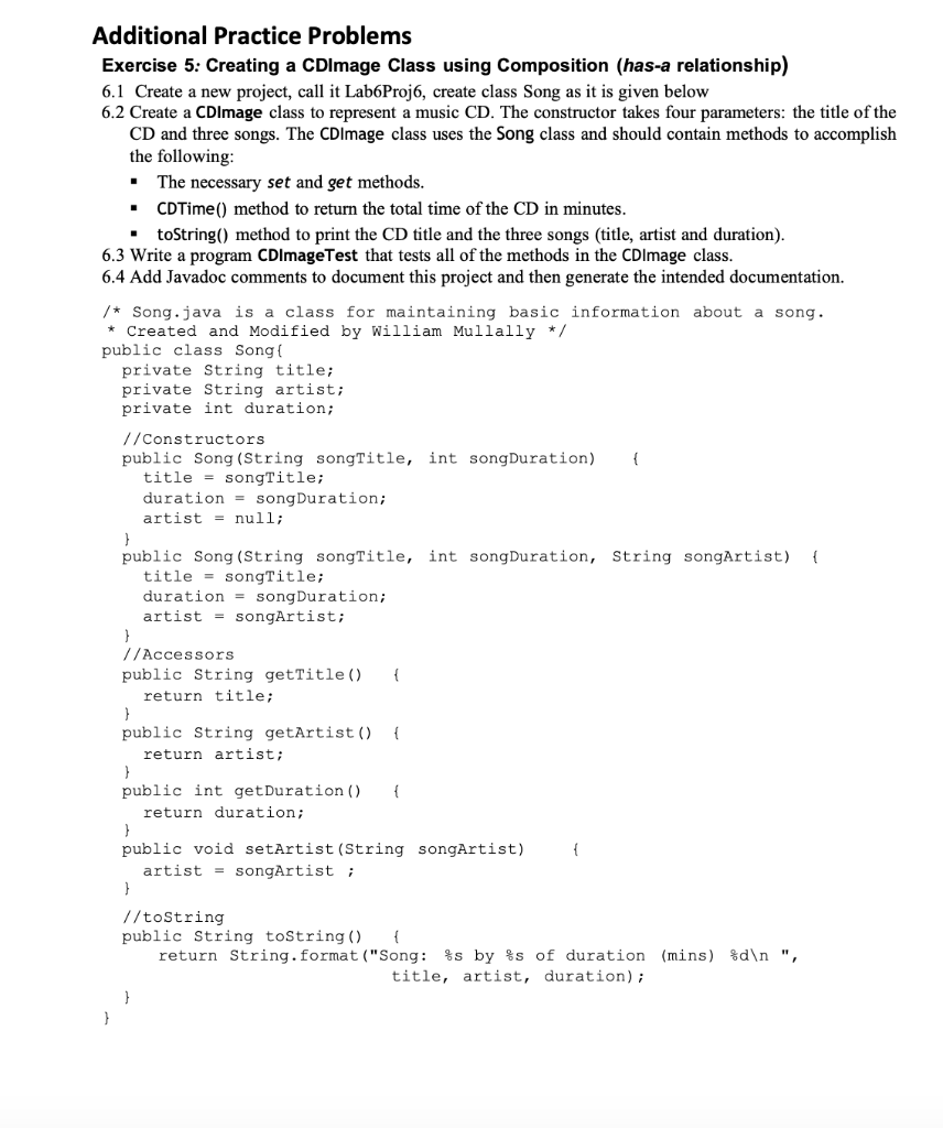  Additional Practice Problems Exercise 5: Creating a CDimage Class using Composition