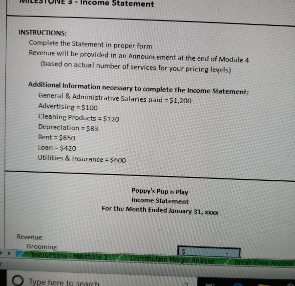  IVILESIUNE 3 - Income Statement INSTRUCTIONS: Complete the Statement in proper