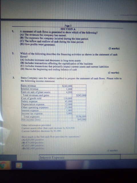  Multiple choice questions Pare 2 SECTION A A statement of ash