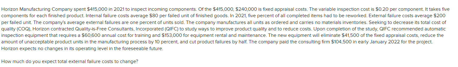  Horizon expects no changes in its operating level in the foreseeable
