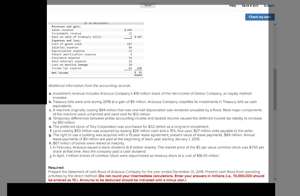 Statement of Cash Flows For year ended December 31, 2018 (S in
