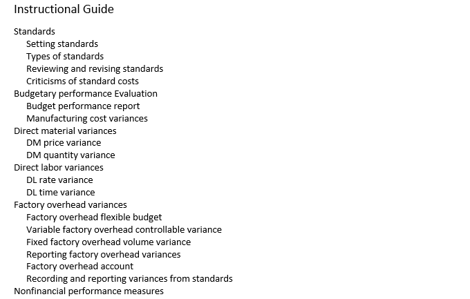 Answer the qutions not the examples.. Instructional Guide Standards Setting standards Types